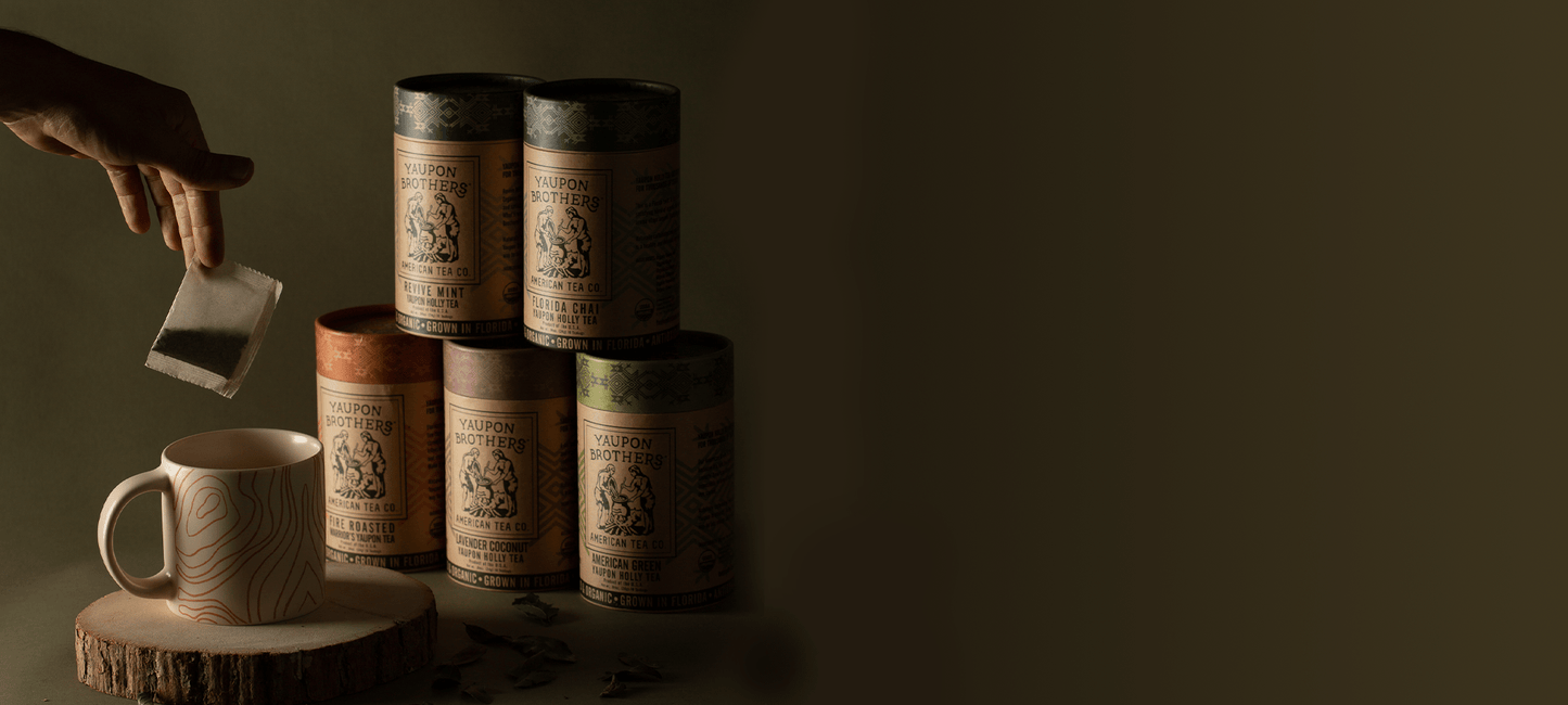 Assortment of yaupon tea varieties made from yaupon holly leaves, showcasing a blend of traditional yaupon tea and its unique flavors. Harvested from dwarf yaupon holly and other yaupon hollies, this collection emphasizes the natural benefits of yaupon holly tea, derived from the resilient yaupon holly tree and its hardiness across plant zones.