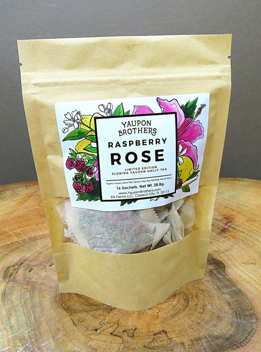 FG.YB.Tin-16.each Yaupon Tea - Raspberry Rose - ZipPacket 16